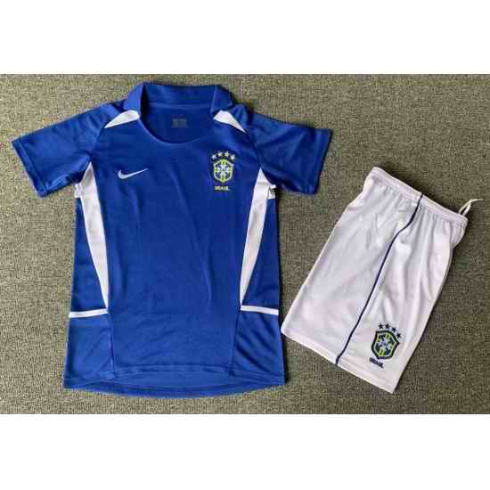 Youth Retro Soccer Jerseys Brazil Blue 2002 Away